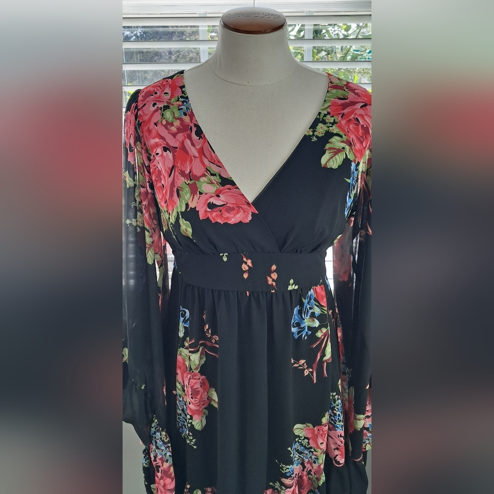 Betsey Johnson Black With Multi Color Floral Print Dress Sz 10 NWOT - Picture 3 of 8